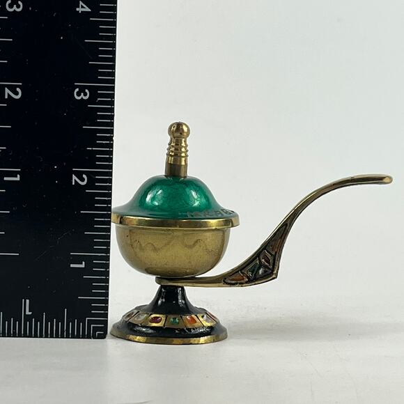 Vtg Brass Enamel Incense Burner Lamp Miniature Handpainted Middle Eastern Decor - Picture 13 of 16